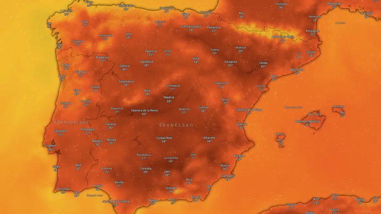 Ve Španělsku naměřili přes 45 °C, nejvíc v tomto roce